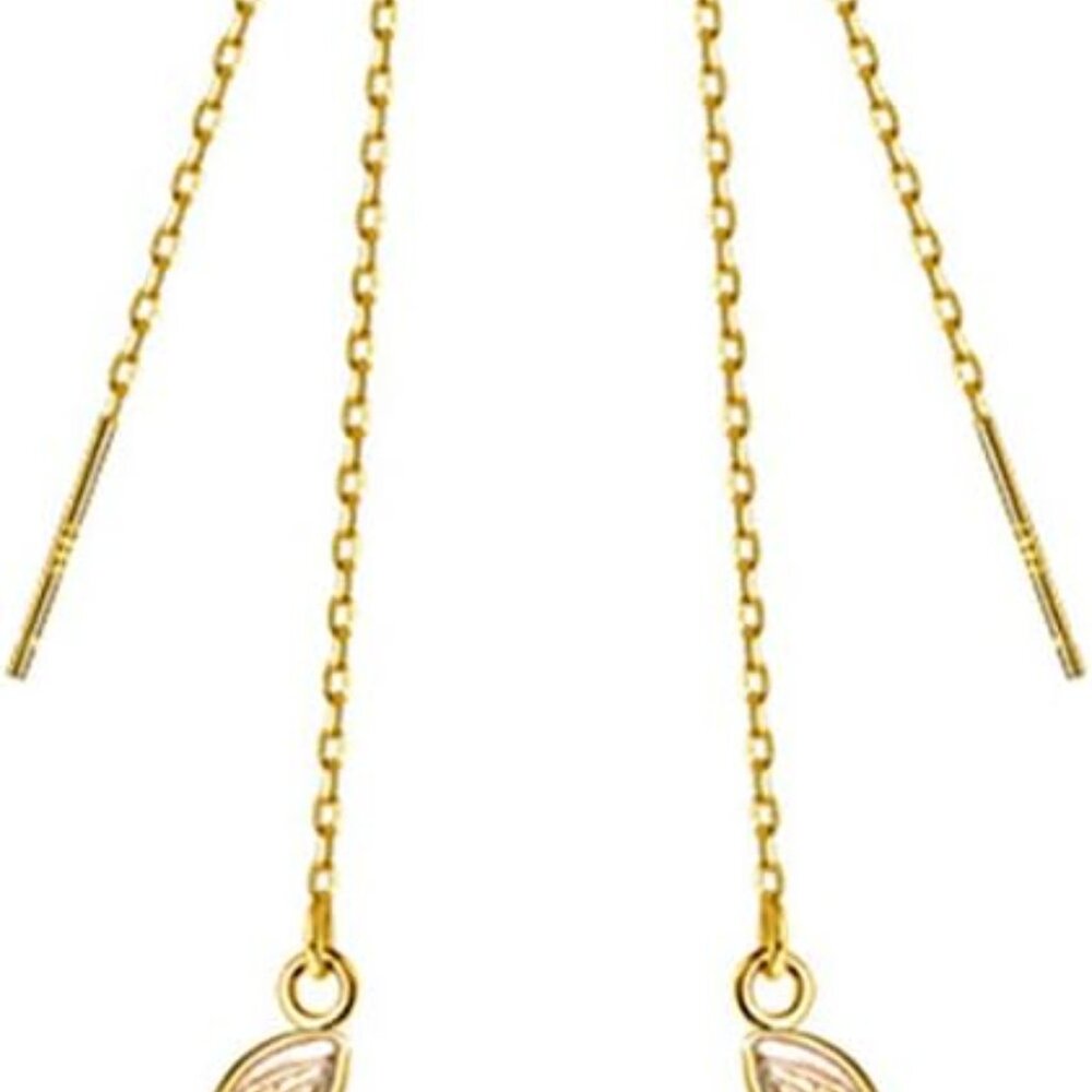 Solid 925 Sterling Silver Leaf Chain Dangle Earri… - image 1